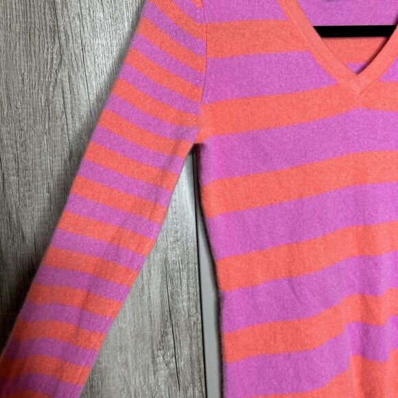 Lord & Taylor Cashmere Sweater V Neckline Striped Purple and Orange Size S - Picture 5 of 6